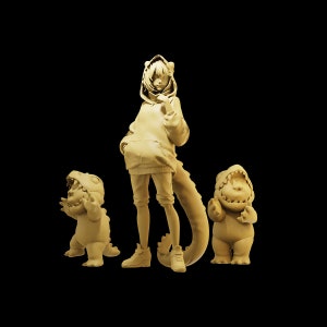 Unpainted Scale Figure 1/35 1/43 1/64 Girl in Dinosaur Costume Resin - Ideal for Dioramas/Collectibles - 1:64 Scales