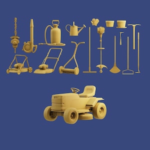 1/64 スケール ガーデンツール & 除草カート セット - 3D プリンター レジン シーン アクセサリ - ジオラマ/コレクションに最適 - 未塗装