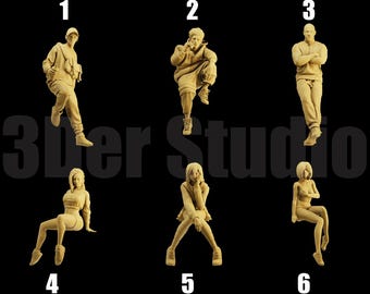 High-Detail Seated People Figures 1/35 1/43 1/64 - Unpainted Resin Miniatures, Choose One