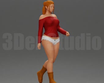 High Detail Walking Summer Woman Figure 1/35 1/43 1/64, Unpainted Resin Miniature People for City Diorama