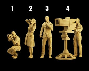 High Detail Sports Interview Team Figures 1/35 1/43 1/64, Unpainted Resin Photographer Host Cameraman for Diorama