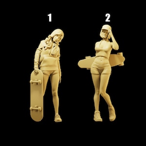Unpainted Scale Figure 1/35 1/43 1/64 Skateboarding Girl Resin - Ideal for Dioramas/Collectibles - 1:64 Scales