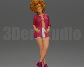 Figura de mujer elegante y segura de sí misma con gran nivel de detalle, escalas 1/35, 1/43 y 1/64. Miniaturas de resina sin pintar para dioramas urbanos.
