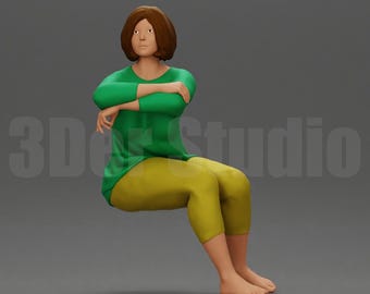 High Detail Cross-Legged Seated Woman Figure 1/35 1/43 1/64, Unpainted Resin Miniature People for Diorama