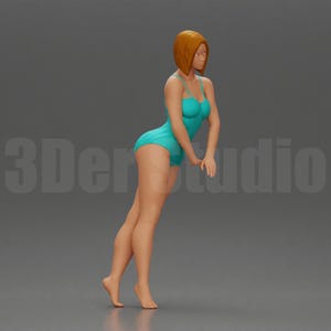 Scale Figure 1/35 1/43 1/64 woman in a turquoise swimsuit striking a pose - Ideal for Dioramas - Hand Painted