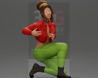 Figura de mujer arrodillada con chaqueta corta, de gran detalle, escalas 1/35, 1/43 y 1/64. Miniatura de resina sin pintar para dioramas urbanos y de moda.