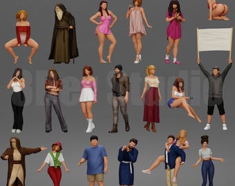 High Detail January Character Collection Figures 1/35 1/43 1/64, Unpainted Resin Miniature People for Diorama Scenes