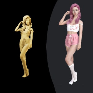 Unpainted Scale Figure 1/43 1/64 Girl in Shorts and Tank Top Resin - Ideal for Dioramas/Collectibles - 1:64 Scales