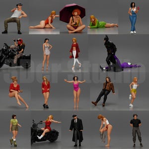Unpainted Scale Figures 1/64 1/43 1/35 - Various Poses and Characters for August - 3D Printed Resin Models - Contact for Resize or Painting