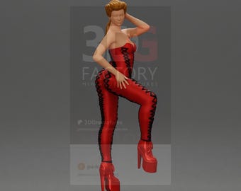 Figura de mujer con mono de encaje y tacones de plataforma a escala 1/35, 1/43 y 1/64, miniatura de resina sin pintar para diorama de moda.
