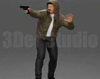 High Detail Hoodie Action Character Figure 1/35 1/43 1/64, Unpainted Resin Miniature for Cinematic Diorama