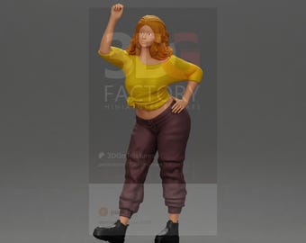 High Detail Confident Casual Woman Figure 1/35 1/43 1/64, Unpainted Resin Miniature People for City Diorama