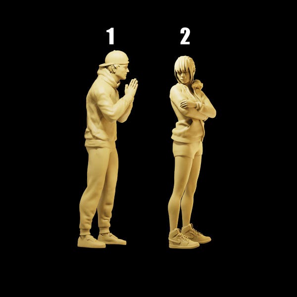 Unpainted Scale Figure 1/35 1/43 1/64 Couple Apologizing After Argument - 3D Printer Resin - Ideal for Dioramas/Collectibles - 1:64 Scales