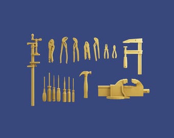 High Detail Miniature Hand Tool Set 1/35 1/43 1/64, Unpainted Resin Pliers Screwdriver Vise Accessories for Garage Diorama