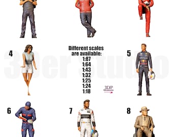 Unpainted Scale Figures 1/64 1/43 1/35 - Various Poses and Characters for July - 3D Printed Resin Models - Contact for Resize or Painting