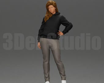 High Detail Hoodie Sweatpants Woman Figure 1/35 1/43 1/64, Unpainted Resin Miniature People for Urban Diorama