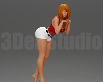 Figura de mujer juguetona inclinada hacia adelante con gran nivel de detalle, escalas 1/35, 1/43 y 1/64. Miniatura de resina sin pintar para dioramas de playa y moda.