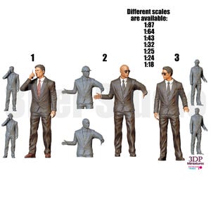 Unpainted Scale Figures 1/64 1/43 1/35 - Black Suit Bodyguard Resin - 3D Printed Resin Models - Contact for Resize or Painting