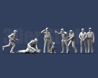 Figuras a escala 1/35, 1/43 y 1/64: Policía arresta a bandidos. Modelo de resina sin pintar. Ideal para dioramas y escenas de acción.