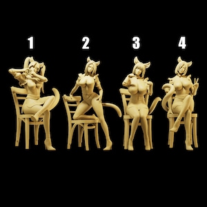 Ongeverfd schaalfiguur 1/35 1/43 1/64 Cat Maid Dancing Jazz on Chair Resin - ideaal voor diorama&#39;s/verzamelobjecten - schalen 1:64