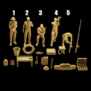 Figura sin pintar a escala 1/35, 1/43, 1/64: Pescador al aire libre con equipo de pesca de resina - Ideal para dioramas/coleccionables - Escala 1:64