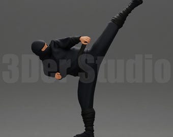 High Detail Ninja High Kick Figure 1/35 1/43 1/64, Unpainted Resin Martial Arts Miniature for Action Diorama