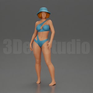 Scale Figure 1/35 1/43 1/64 Stylish woman modeling modern asymmetric bikini and hat - Ideal for Dioramas - 1:64 Scale