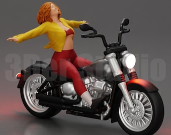 Figura de mujer motociclista y moto cruiser de alta calidad a escala 1/35, 1/43 y 1/64. Miniatura de resina sin pintar. Elija figura, moto o conjunto.