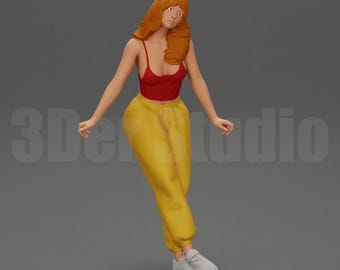 Figura de mujer informal recostada, con gran nivel de detalle, escalas 1/35, 1/43 y 1/64. Miniatura de resina sin pintar para dioramas de encuentros de coches, calles urbanas y garajes.