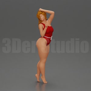 Scale Figure 1/35 1/43 1/64 woman in a red swimsuit posing confidently - Ideal for Diorama - Hand Painted