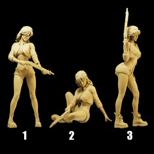 Unpainted Scale Figure 1/35 1/43 1/64 Sexy Woman with Rifle Resin - Ideal for Dioramas/Collectibles - 1:64 Scales