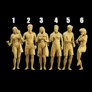 Figura sin pintar a escala 1/35 1/43 1/64: Hombres y mujeres en una fiesta en la piscina bebiendo cerveza y champán. Ideal para dioramas/coleccionables. Escala 1:64.