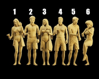 Figuras de alta calidad para fiestas en la piscina (escalas 1/35, 1/43 y 1/64) - Miniaturas de resina sin pintar. Elige una.