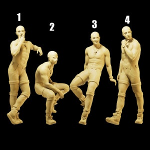 Unpainted Scale Figure 1/35 1/43 1/64 Shirtless Bald Muscle Man Resin - Ideal for Dioramas/Collectibles - 1:64 Scales