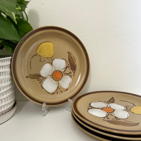 Vintage Dogwood Pattern Brown Salad/Dessert Plates, set of 4