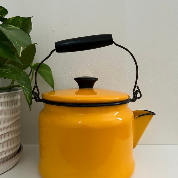 Vintage Sunshine Yellow Enamelware Teapot