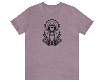 Moder Maria - Blommig skjorta, katolsk skjorta, katolsk t-shirt, katolska kläder, kristen skjorta, minimalistisk katolsk skjorta