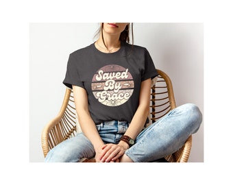 Epheser - Gerettet durch Gnade - Retro Christian T-Shirt, Boho Christian Shirt, Schrift, Bibel Vers