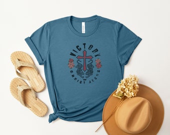 Victory in Christ Jesus - Boho Christian T-Shirt, Christian Shirt, Jesus Shirt, Scripture, Bible Verse, Christian Clothing