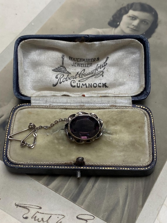 Victorian Silver Amethyst Crystal Paste Oval Lace… - image 1