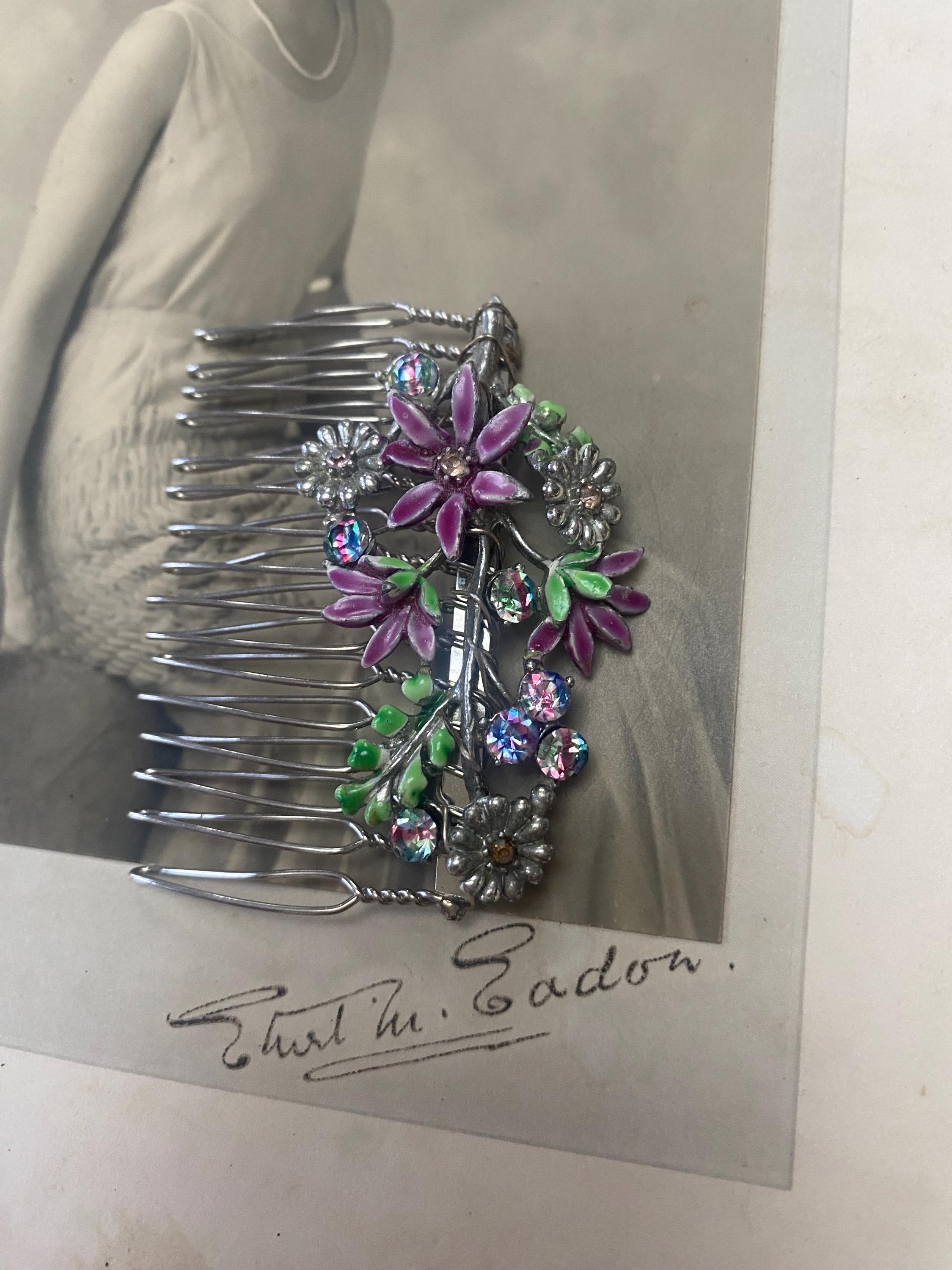 Vintage Decorative Hair Comb Flowers Clear Stones Tarnished Bridal Haircomb | Vintage Silver Leaf Crystal Hair Comb  main image 4