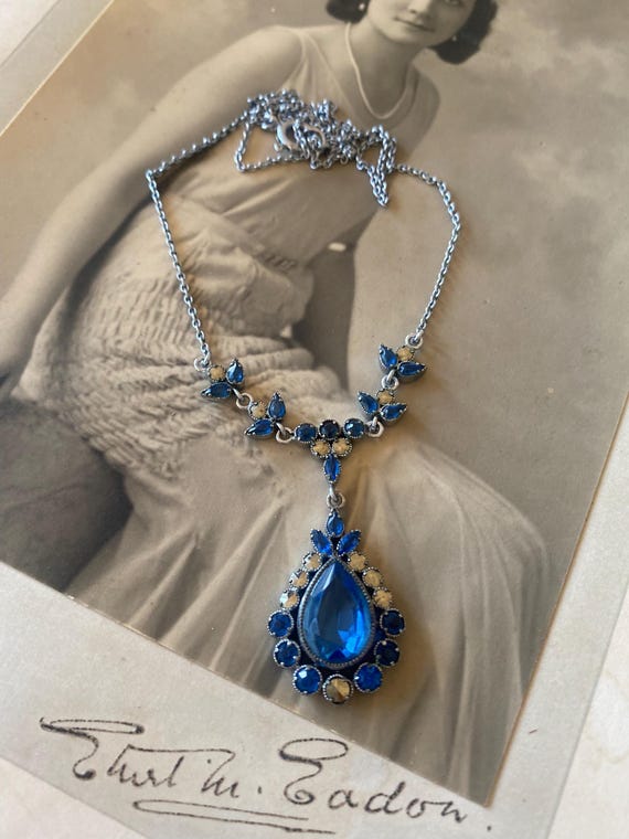 Art Deco Sapphire Swarovski Paste Crystal Marcasite Rhinestone