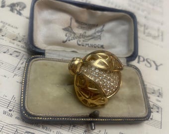 Vintage CHRISTIAN DIOR Brooch Ladybird Bug Beetle, Gold Plated