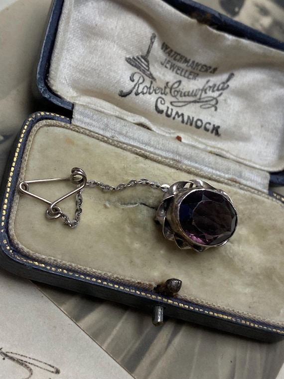 Victorian Silver Amethyst Crystal Paste Oval Lace… - image 2