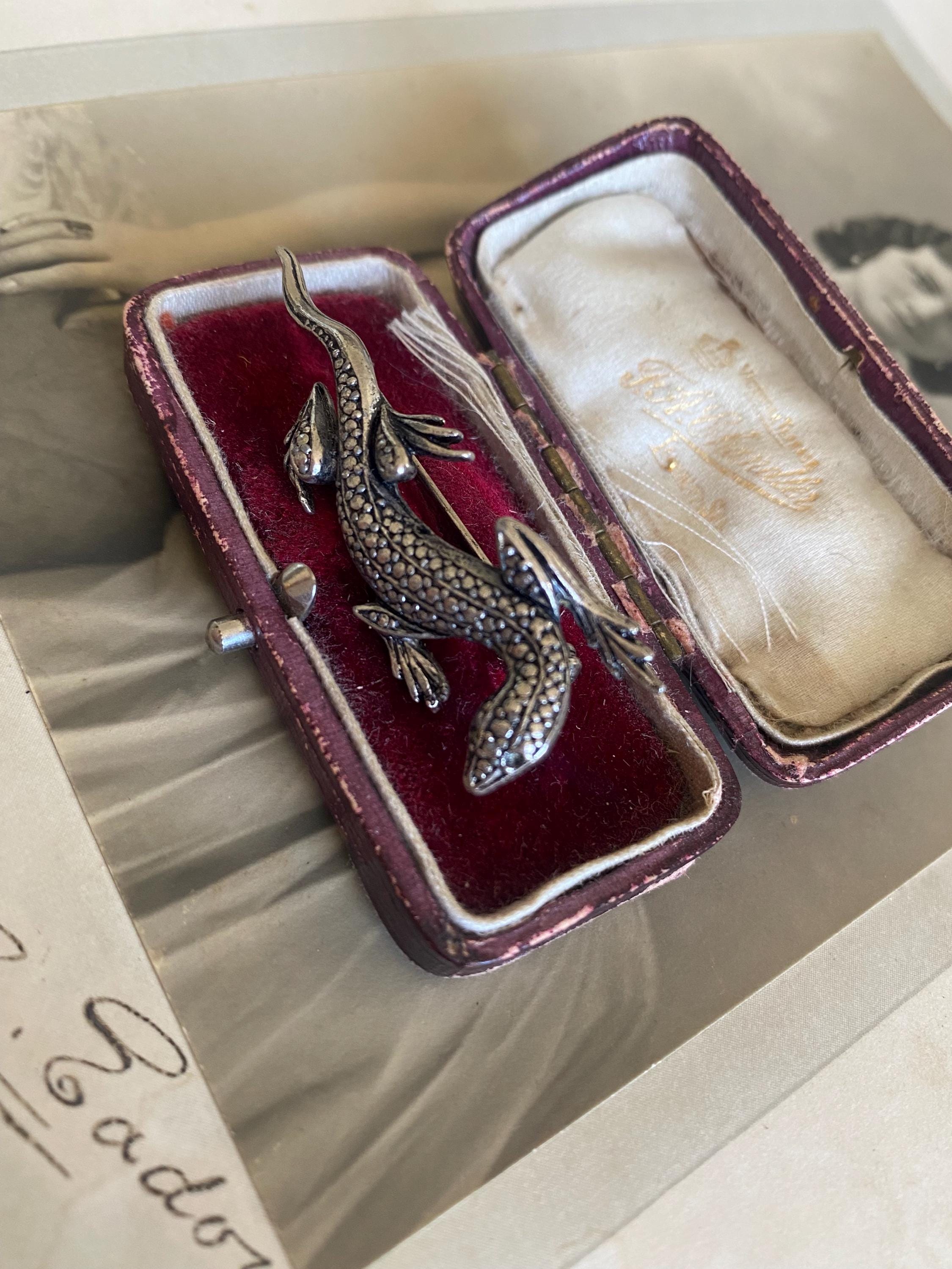Vintage Lizard Art Deco Revival 1950’s Ruby Swarovski & Marcasite Kigu ...