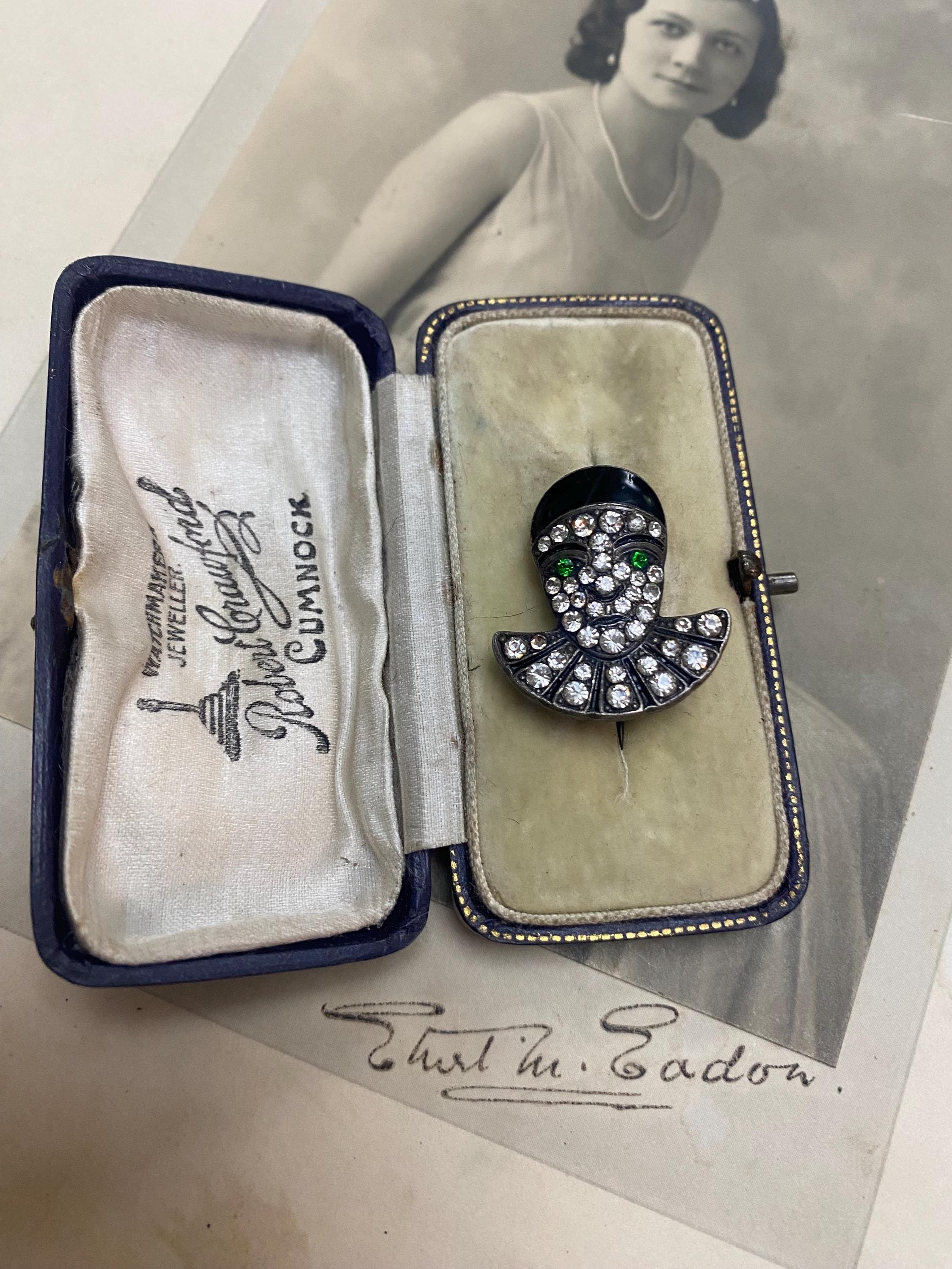 Broche Vintage Tête De Clown - Métal Blanc Oxydé, Années 60/70, Occasion
