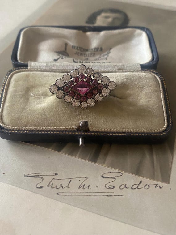 Victorian Ruby & White Crystal Paste Rhinestone L… - image 1