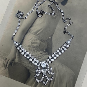 Art Deco Swarovski Paste Crystal & Diamanté Rhinestone Geometric Necklace