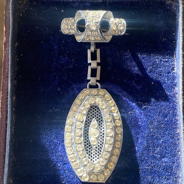 Art Deco Swarovski Paste Crystal Cartier Hanging Brooch