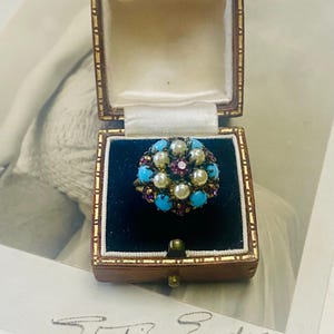 Vintage Art Deco Czech Cocktail Ring – Turquoise Pearl Amethyst – 1920s Statement Jewellery
